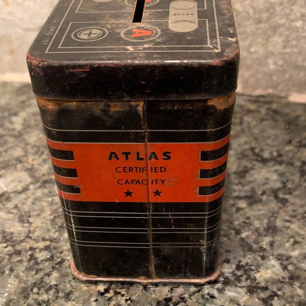 Vintage Atlas Car Battery Promotional Bank filled w/Bazooka Joe Cartoons - Picture 5 of 13